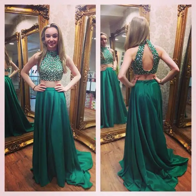 dark green two piece prom dress