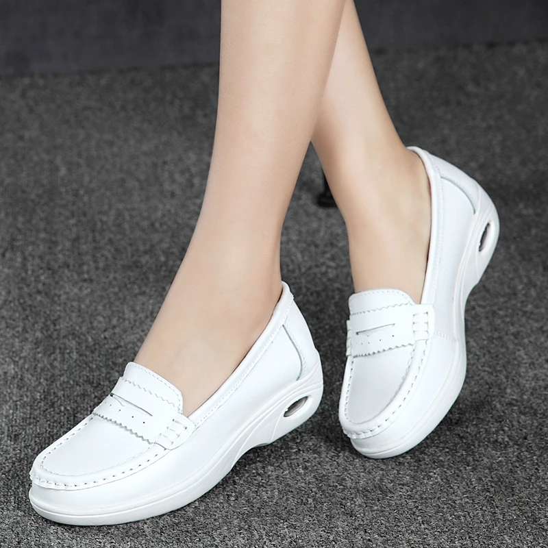 High Quality White Platform Nurse Shoes Women Moccasins Elevator Women