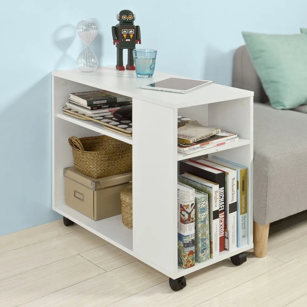 SoBuy FBT34,Side Table End Table Coffee Table Lamp Table Storage Shelves, 2 Tiers Bookcase on Wheels Living Room Furniture