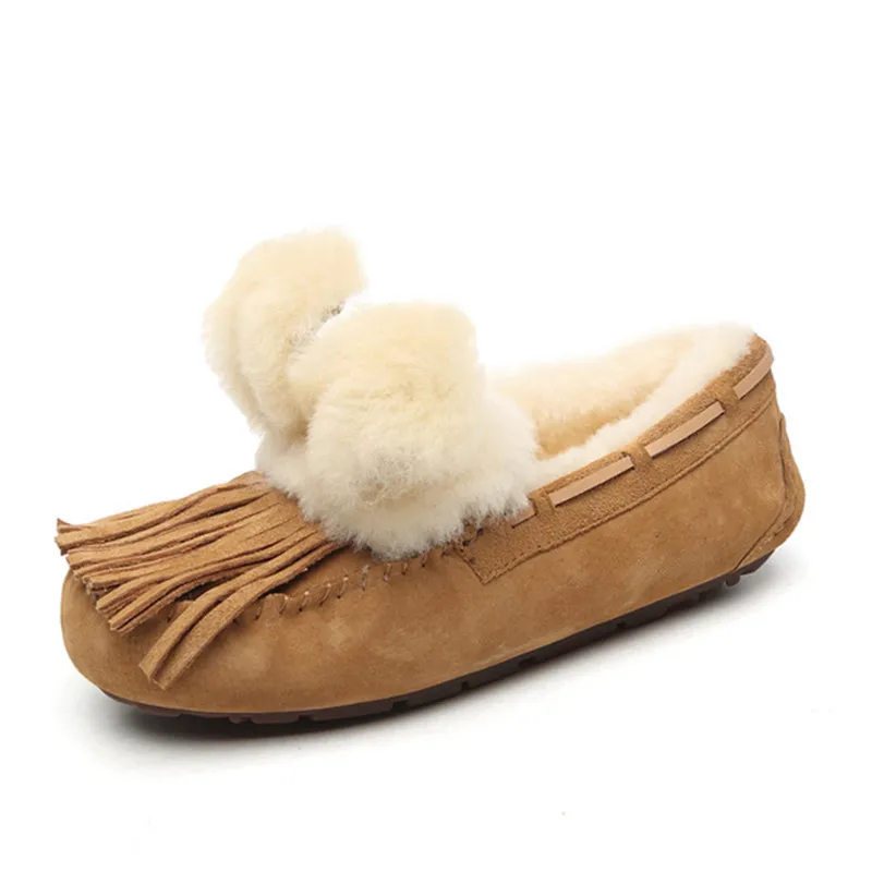 

grwg 2018 New Natural Fur Thick Wool Cowhide Genuine Leather Snow Boots Warm Shoes Women Non-slip Rubber Soles Ankle Boots