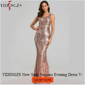 YIDINGZS вечерние платья с золотыми блестками, вечерние платья с коротким рукавом и бусинами, сексуальные длинные вечерние платья YD089