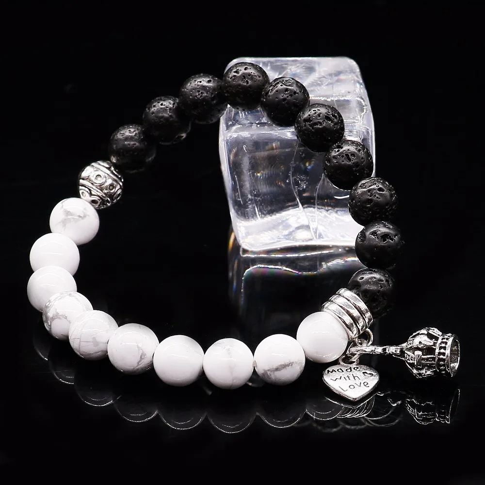 Натуральный камень белый стиль Howlite сердце и фото черный цвет для женщин мужчин