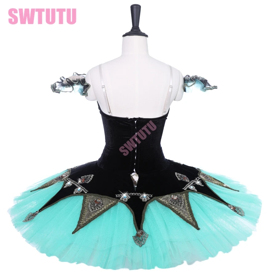 Women Girls black green La Esmeralda variation YAGP competiton Profesional Ballet Stage Tutu Costume for child BT9190