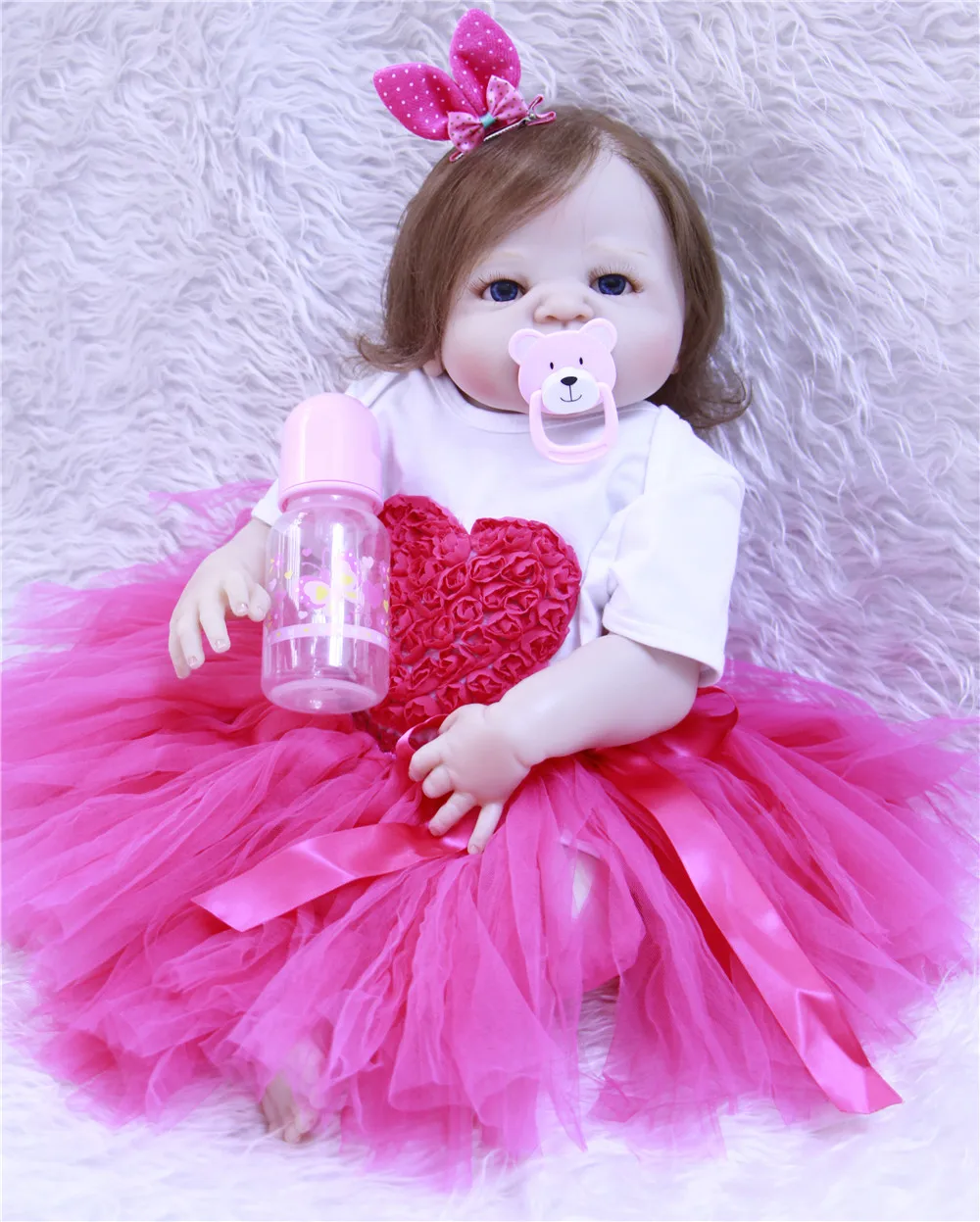 

57cm Full Silicone Body Reborn Baby Doll Toy Like Real 23" Newborn Girl rooted hair kids birthday bathe menina doll gifts toys