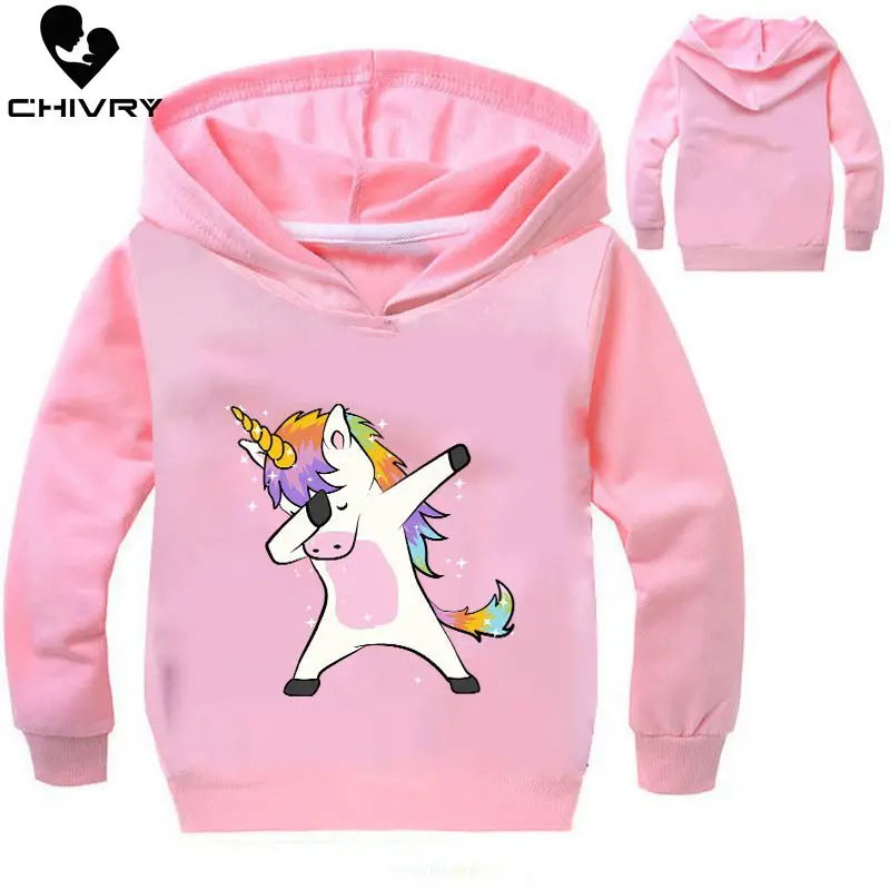New 2019 Children Kids Spring Autumn Sweatshirt Boys Girls Cute Unicorn Print Long Sleeve Hooded Ho
