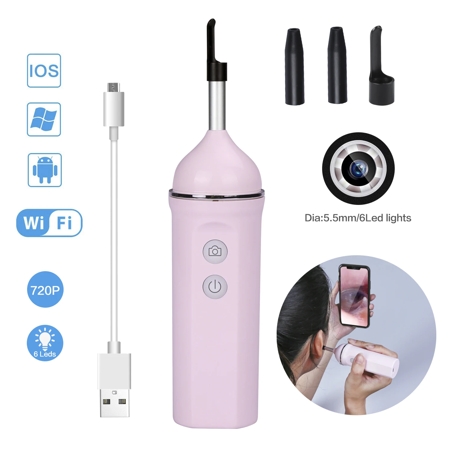 

Mini Wifi Endoscope Camera 720P Ear Cleaning Otoscope Integrated Wireless Medical Safe Ear Pick Tool Visual Ear Spoon