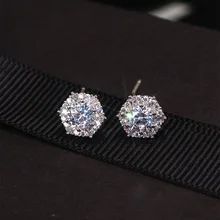 Модные круглые серьги-гвоздики CZ, медные серьги из кубического циркония, женские вечерние свадебные украшения