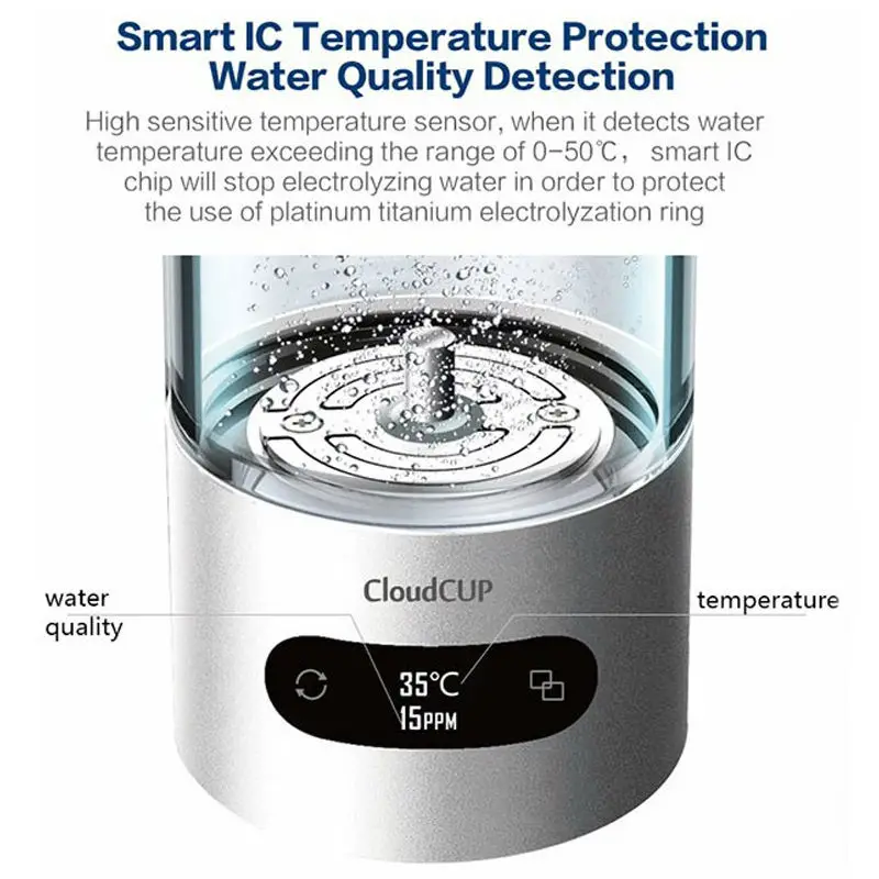 Портативный 480 мл антиоксидантный ОВП Bluetooth Интеллектуальный водород богатый ионизатор воды генератор умный водородный стакан для воды