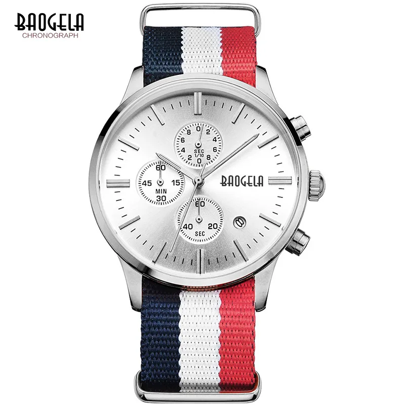 Günstige BAOGELA männer Klassische Armbanduhr Quarz Chronograph Armee Stop Uhr Mann Uhr Relogios Masculino Leinwand Strap 1611LBH GB