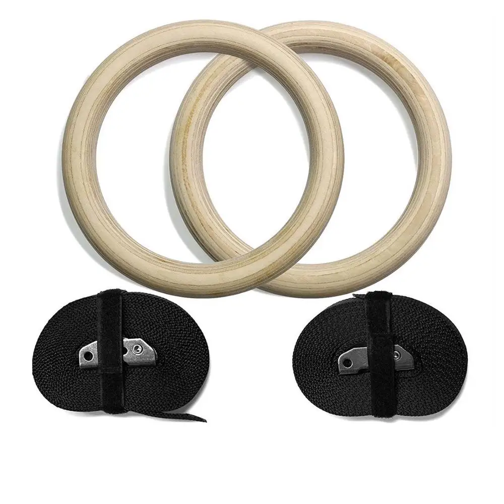 1 пара профессиональная древесина гимнастические кольца для тренажерного зала кольца с регулируемыми длинными пряжками ремни тренировки для дома спортзала и Кросса фитнеса - Цвет: Черный