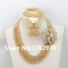 Новейший Шампань Женский Стильный Кристалл бисера нигерийские Свадебные африканские бусины ювелирный набор