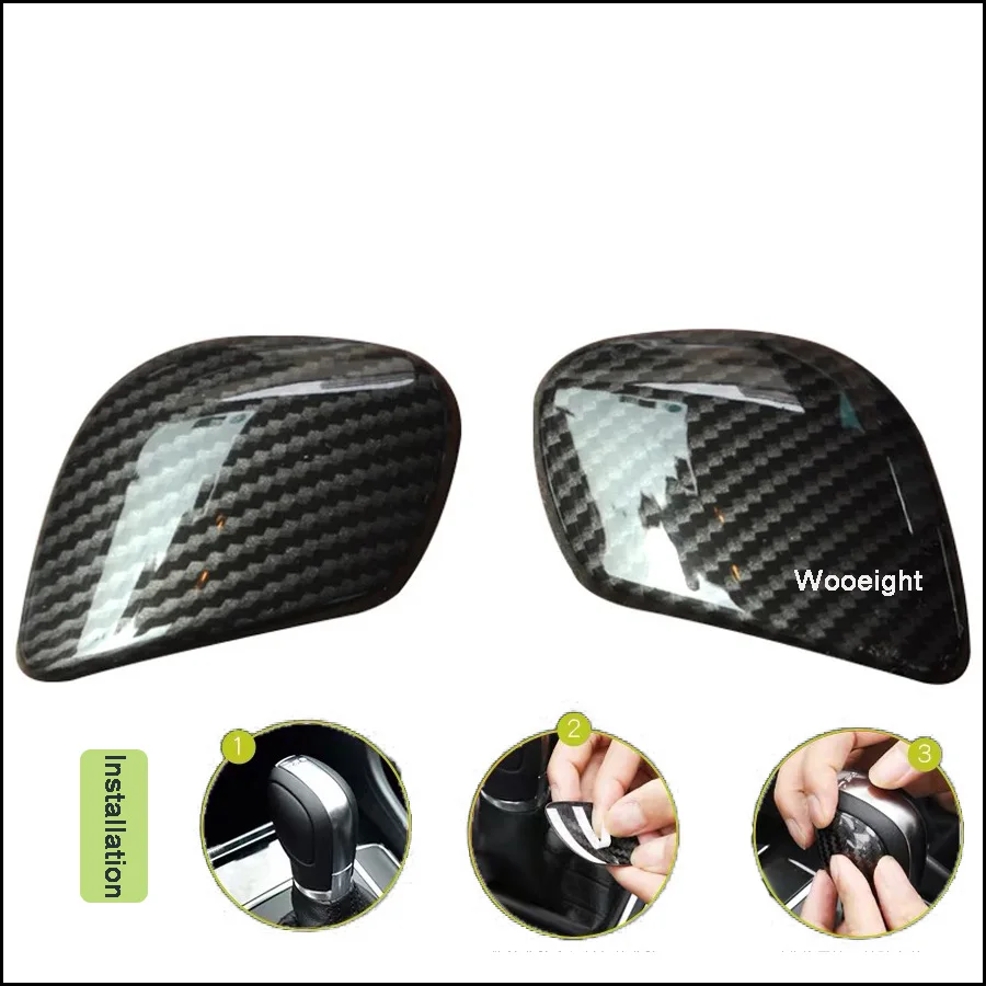 Wooeight 2Pcs Car Styling Carbon Fiber Gear Shift Knob Gear Head Sticker Cover For VW Golf 7 GTI MK7 2013+ (3)