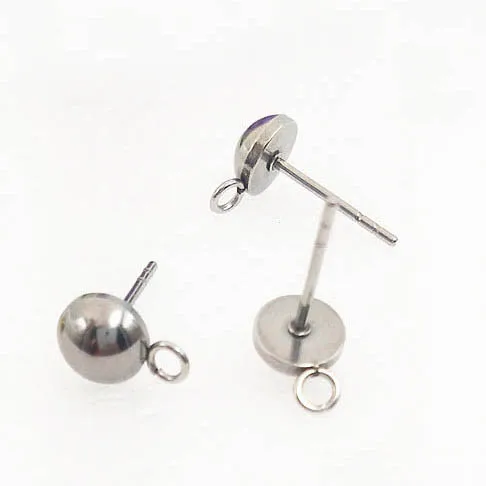 earrings findings 8mm 6mm 3mm 7mm 5mm 4mm 10mm stud circle stainless half ball steel loop settings crafts diy