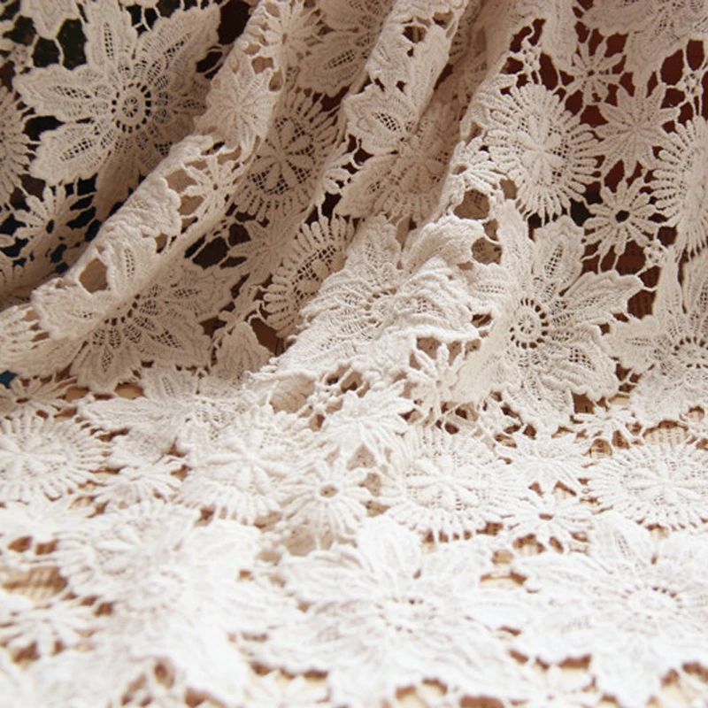 

1yard Beige Cotton Lace Fabric 130cm handmade DIY garment accessories Water Soluble lace Cotton Embroidery Lace Fabric