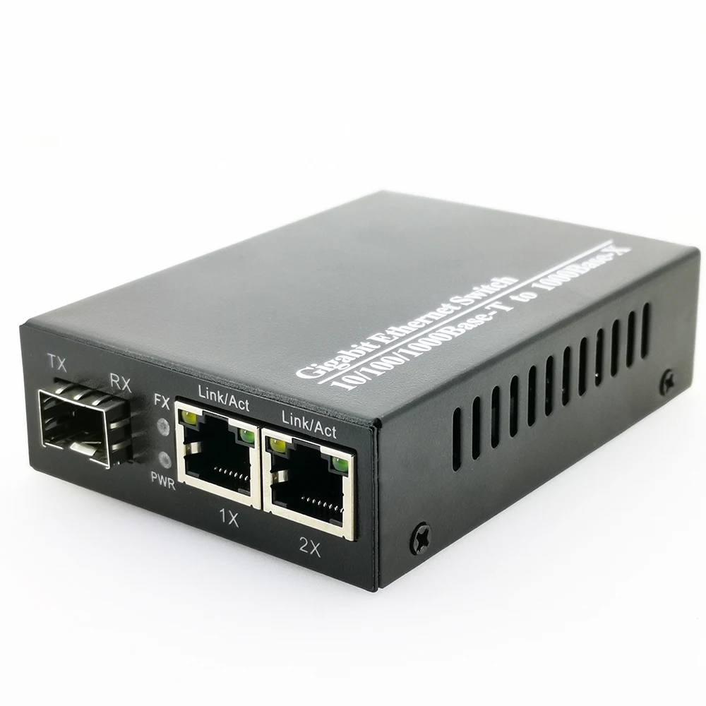 Оптоволоконный медиаконвертер SFP в RJ45 гигабитный 2*10/100/1000 м конвертер Ethernet