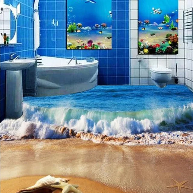 Custom 3D Photo Floor Wallpaper 3D Stereoscopic Bathroom Floor PVC Wall paper Self adhesive  Custom 3D Photo Floor Wallpaper 3D Stereoscopic Bathroom Floor PVC Wall paper Self adhesive