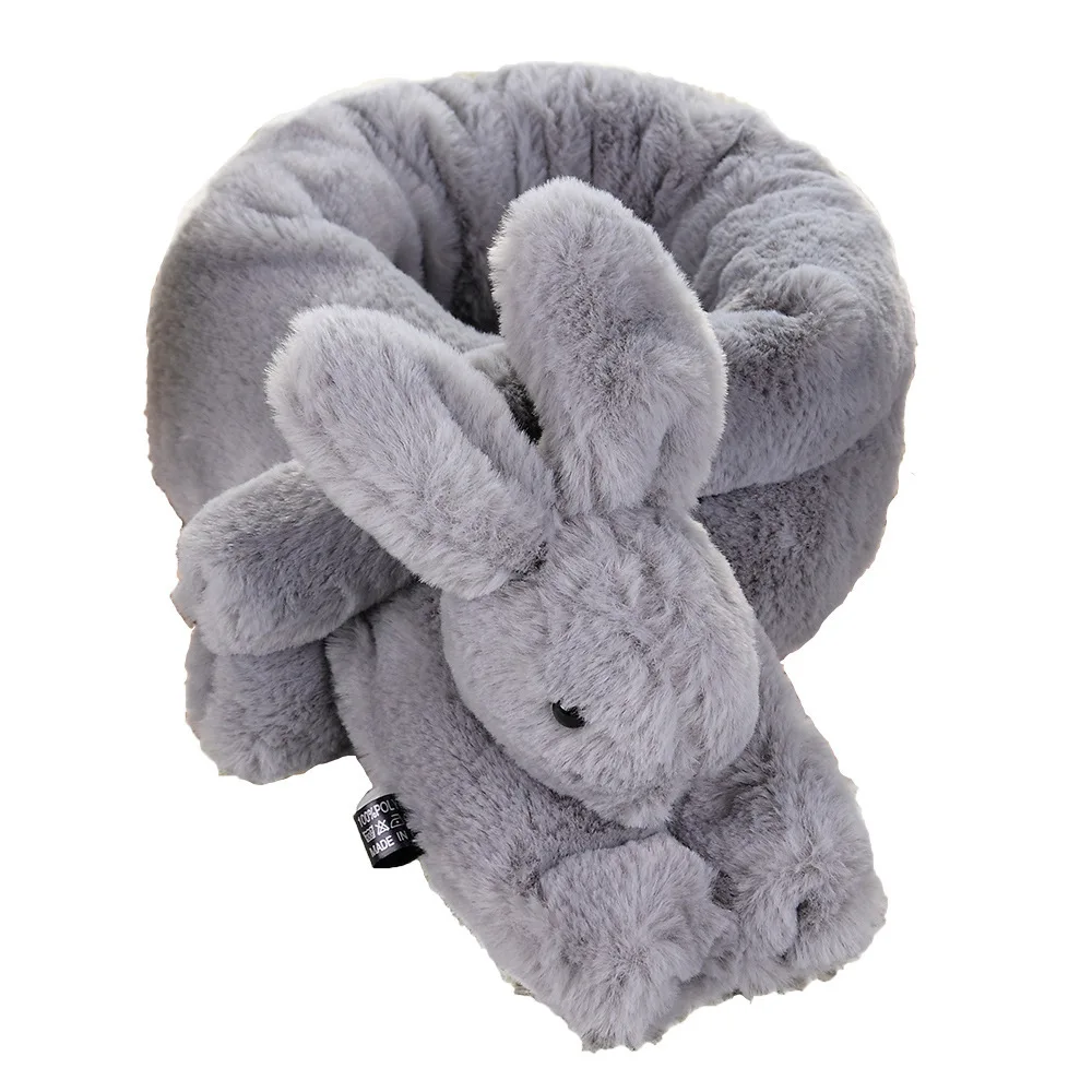 Детский имитирующий шарф для волос кролика Рекс, имитирующий объемный кроличий утепленный шарф - Цвет: gray