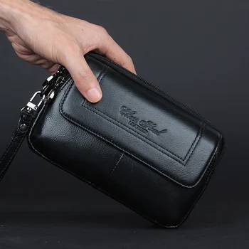 

CHEER SOUL Genuine Leather Clutch Bag Men Fanny Pack Waist Belt Bags Casual Small Phone Pouch Purse Fashion Male Wallets Bags