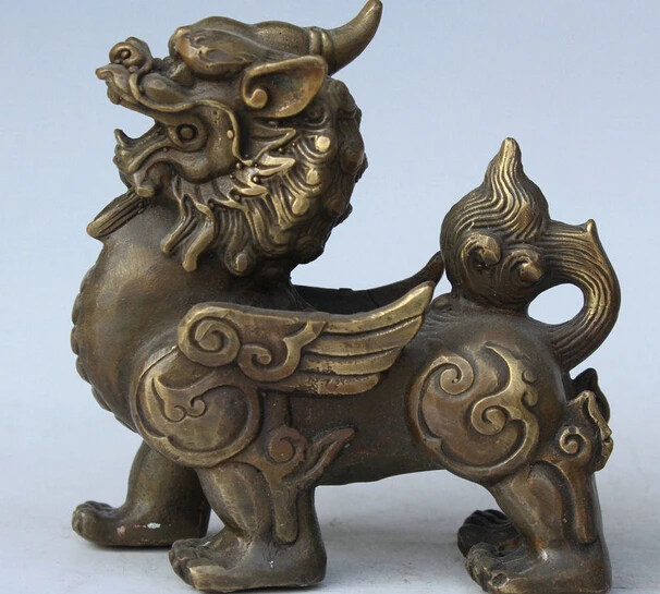 

147@g++4" Old China Copper Wealth Pi Xiu Unicorn Fly Beast Evil Spirits Animal Statue