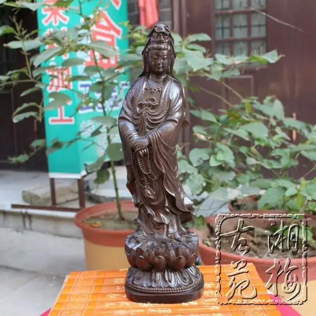 

China collection old wood carving The Goddess of mercy statue