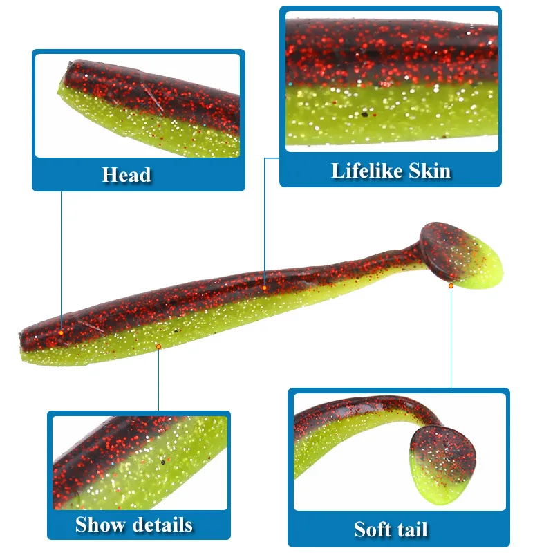 Two-color T-tail Soft Lure Bait Creative 3 Color 9.5g/10.5cm Squat Lure Bait Soft Worm Bionic Fish Bait Fishing Gear jooyoo