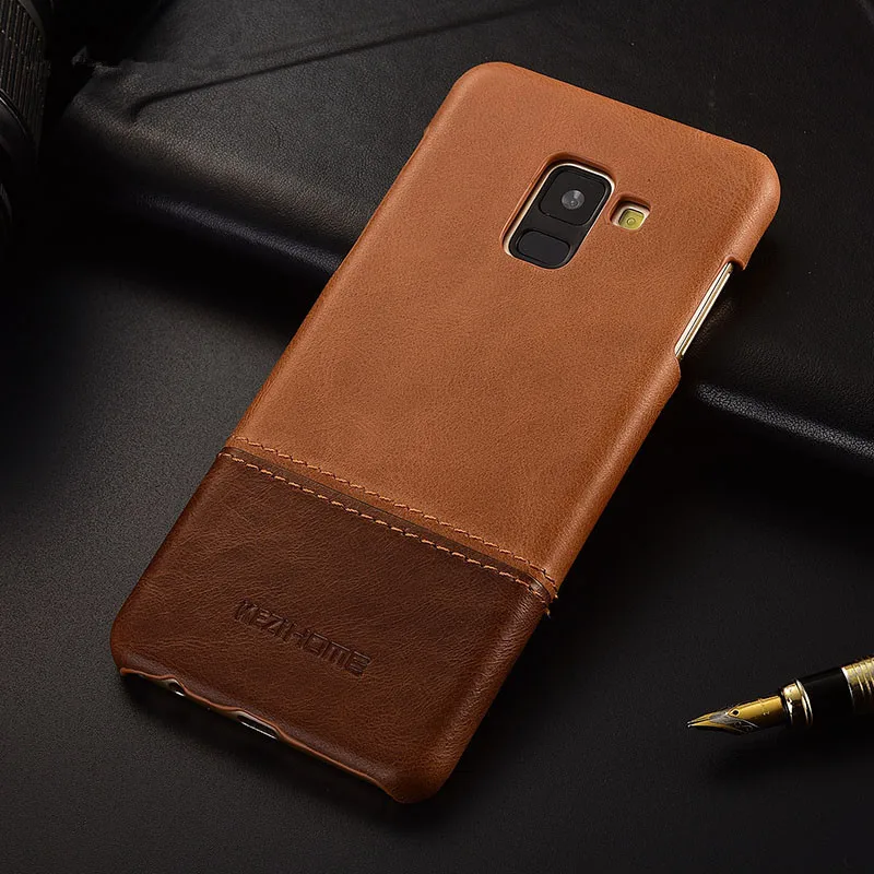 

Luxury brand thin vintage genuine leather back cover case For Samsung galaxy A8 plus 2018 phone cases and covers shell
