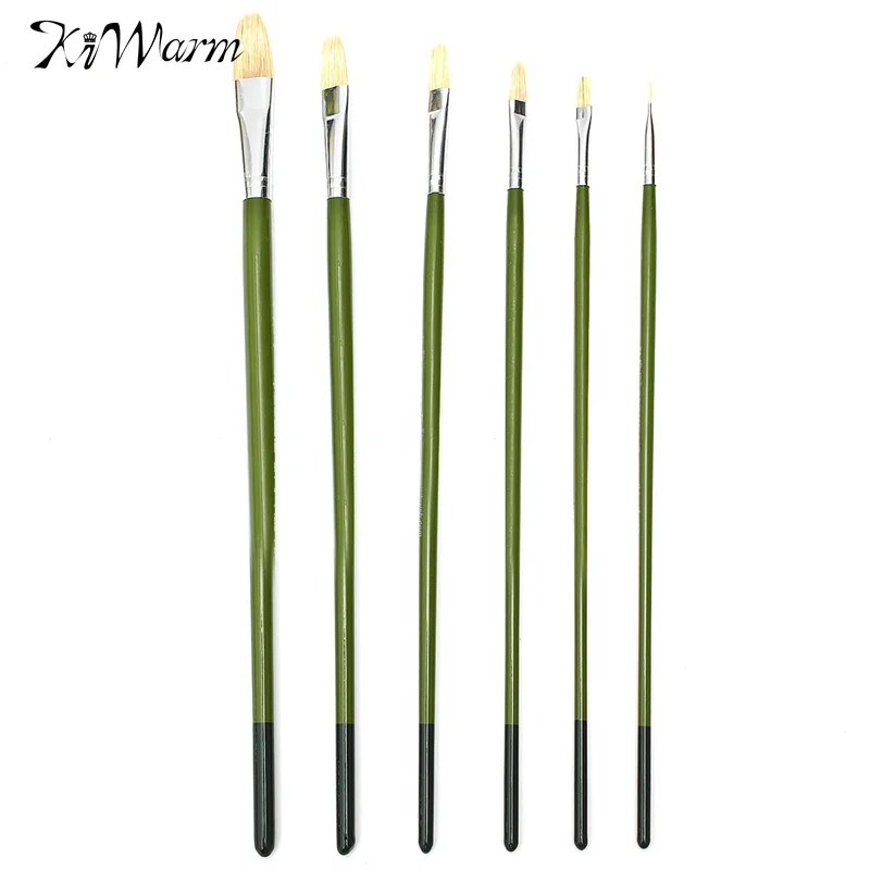Kiwarm 6Pcs Bristle Hog Hair Artist Paint Brushes Set Art Brushes for
