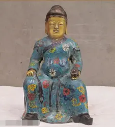 005698 9 "Тибетский Перегородчатой бронзовый Будда Бог богатства статуя Чжао Gongming
