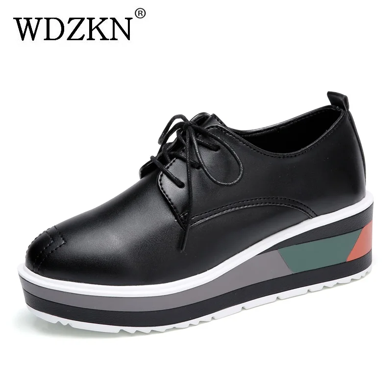 

WDZKN Women Casual Shoes Spring Autumn Comfortable Oxford Shoes For Women Lace Up Flats Fashion Round Toe Flat Platform Shoes