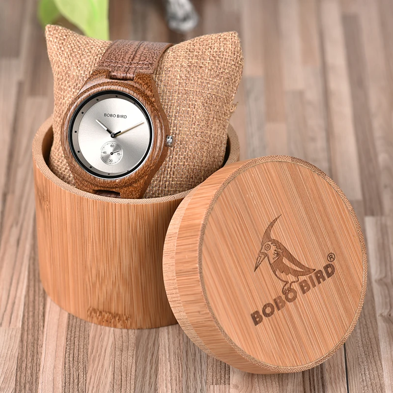 BOBO BIRD Men Watch Wood relogioTop Brand Quartz Watch Wooden Wristwatch Small second disk Gift box saat erkek Clock