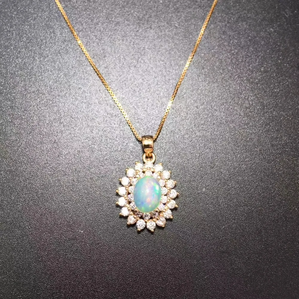 Natural Multicolor opal gem pendant S925 silver Natural gemstone