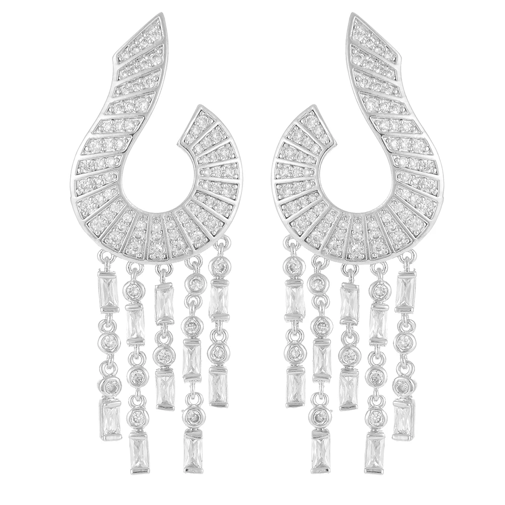 

GODKI 55mm Famous Brand Luxury Question Mark Tassels Cubic Zirconia Naija Wedding Party Earring Fashion Jewelry for Women