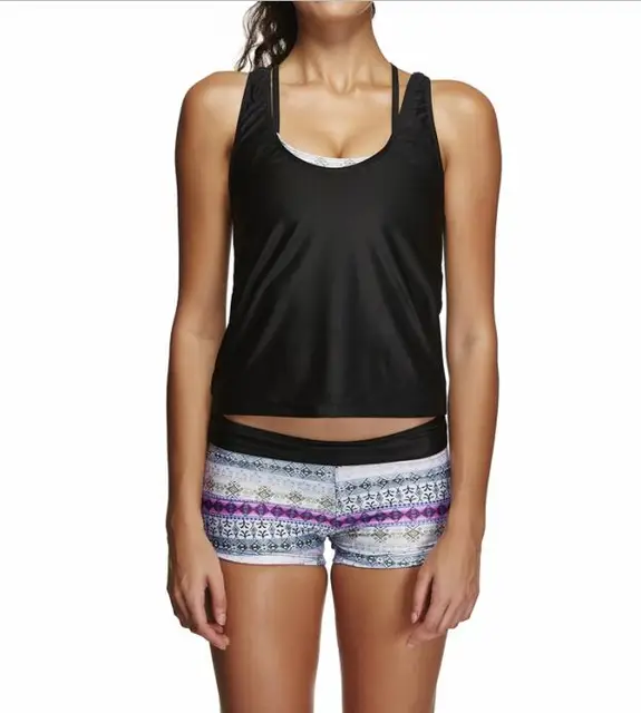 FS 3 Piece Swimsuit 2018 Black Bikini Shorts Set Plus Size Swimwear