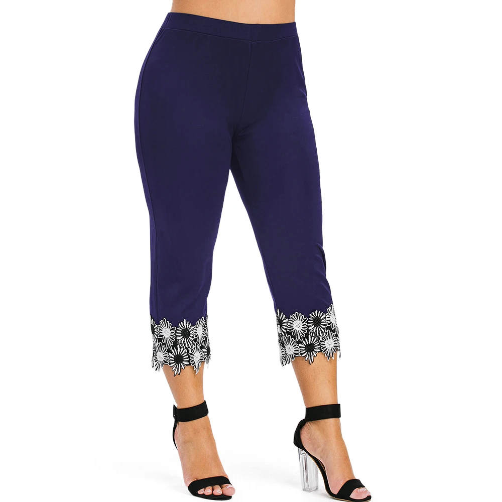 

Women'S 3/4 Length Leggings L- 5XL Plus Size Lace Applique Capri Legging High Waist Stretchy Leggings Harajuku Pants Leggings