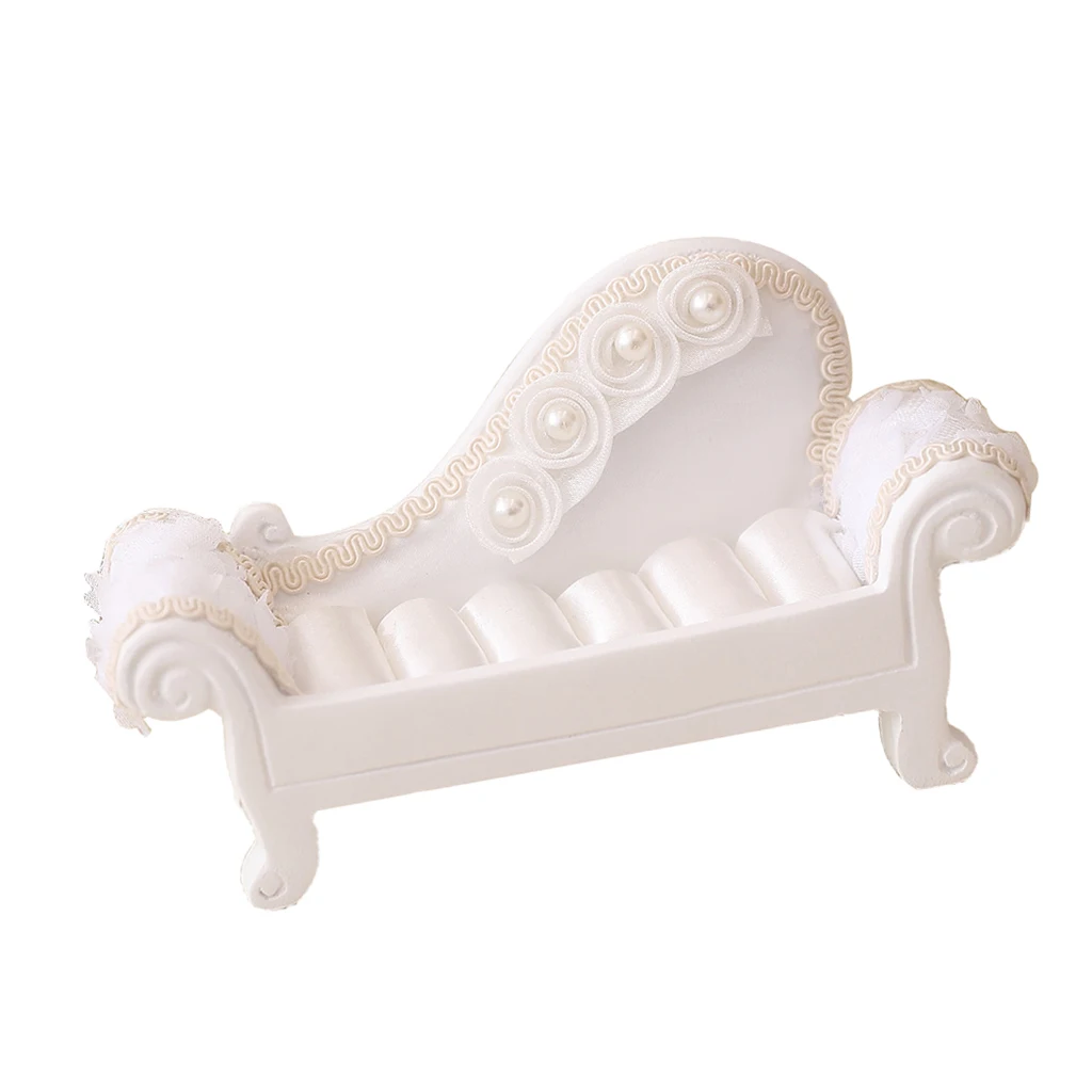 White Sofa Couch Chair Jewelry Case Ring Box Dollhouse Miniature Furniture