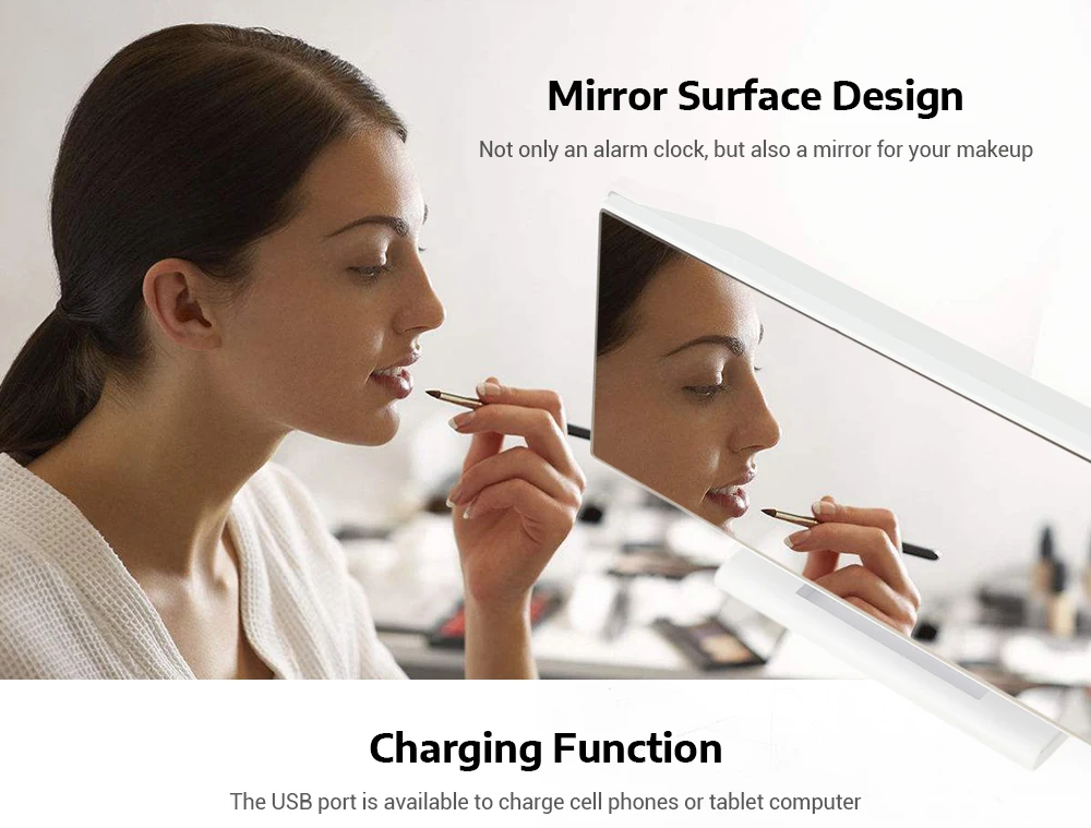 Digital Mirror Surface Alarm Clock with Large LED Display USB Port for Bedroom