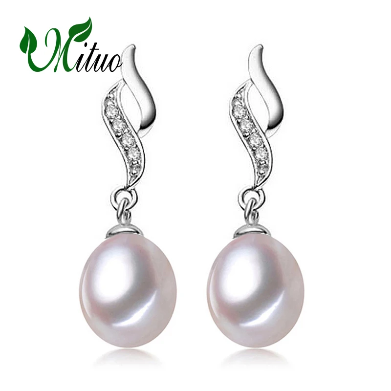 

MITUO 2018 new Selling 925 sterling silver jewelry 9-10mm Big size 100% real freshwater pearl earrings for women Top quality