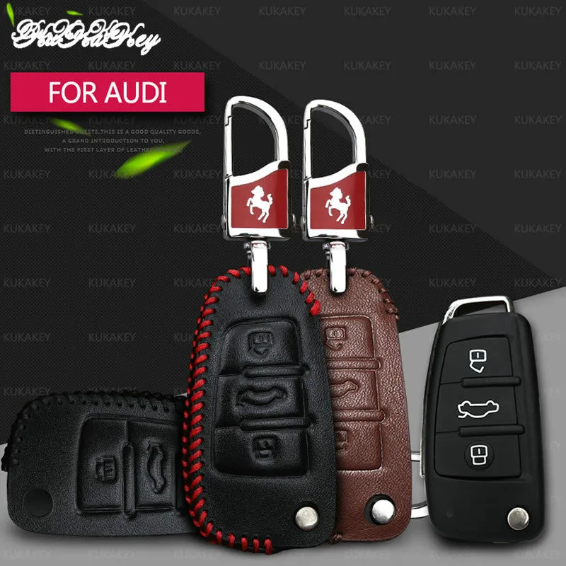 

Genuine Leather Auto Car Key Case Protection Cover For Audi C6 A7 A8 R8 A1 A3 A4 A5 Q7 A6 C5 Remote Fob Holder Car-Styling