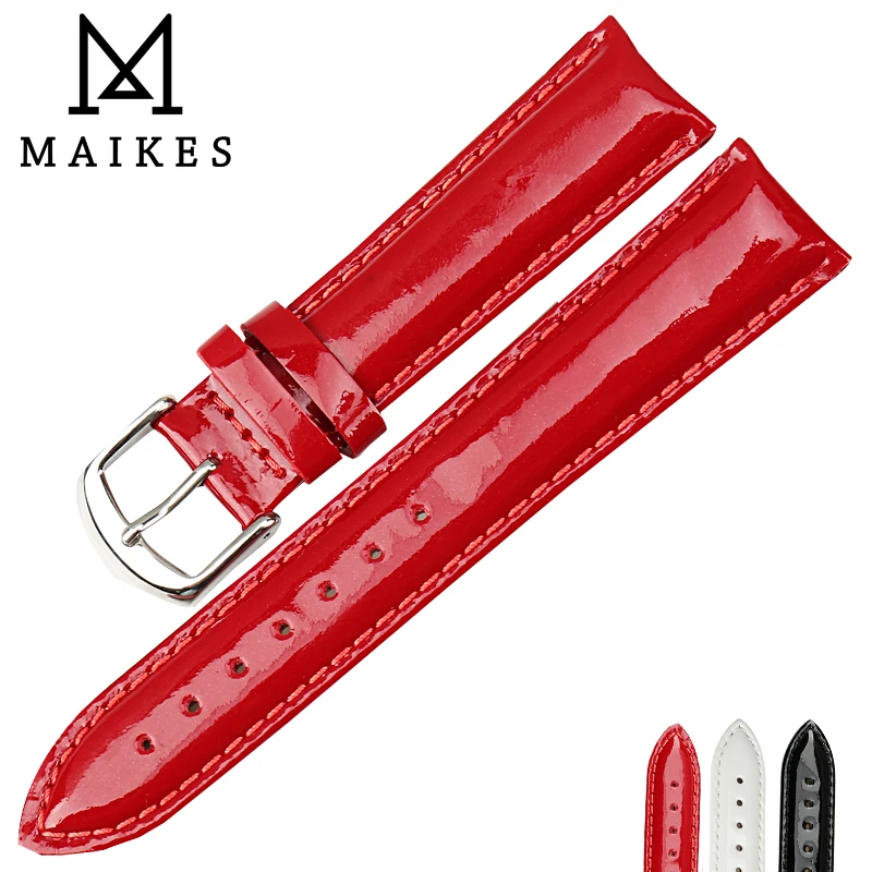 Ремешок для часов MAIKES из лакированной натуральной кожи браслет нержавеющей