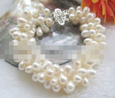 

002016 Beautiful 8" 3row 7-8mm white freshwater pearl bracelet - GP clasp