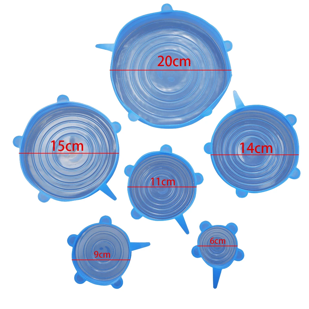 6 шт./компл. универсальные Силиконовые чехлы миска для фруктов посуда стрейч силиконовой крышкой Кухня аксессуары многоразовые силиконовые крышки для Еда