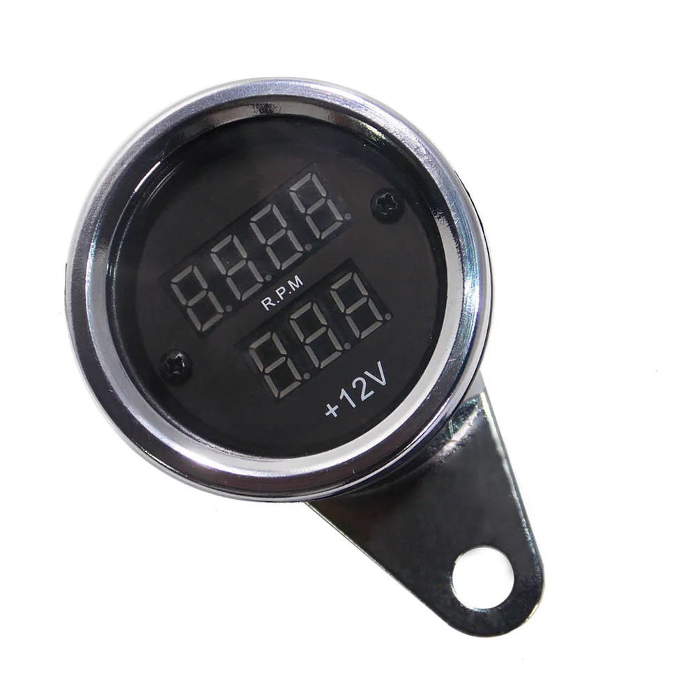 Универсальный мотоцикл светодиодный цифровой тахометр RPM Tach Gauge + Вольтметр