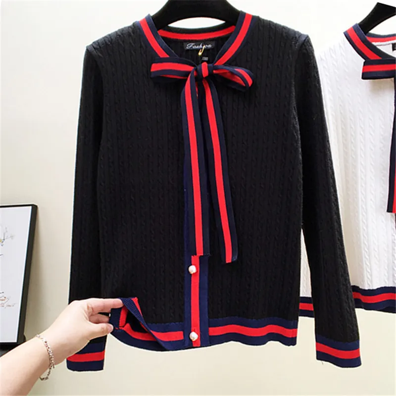 2019 Autumn New Women Knit Cardigan Fashion Bow Tie Long Sleeve Female Knitwear Pearl Single-Breasted Slim Knitted Sweater Lj340 2019 Autumn New Women Knit Cardigan Fashion Bow Tie Long Sleeve Female Knitwear Pearl Single-Breasted Slim Knitted Sweater Lj340