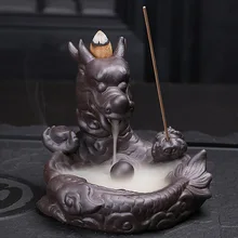 

Backflow Incense Burner Home Decor Ceramic Dragon Stick Incense Holder Buddhist Aromatherapy Censer + 10Pcs Incense Cones