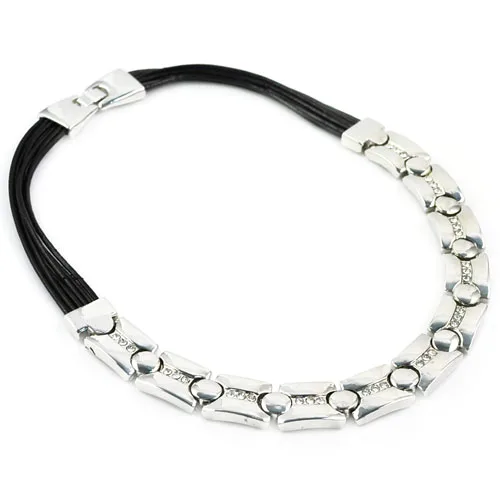 

Personalized Silver Chunky Bib Necklace, Leather Cord Desgin, Free Shipping, NL-1716
