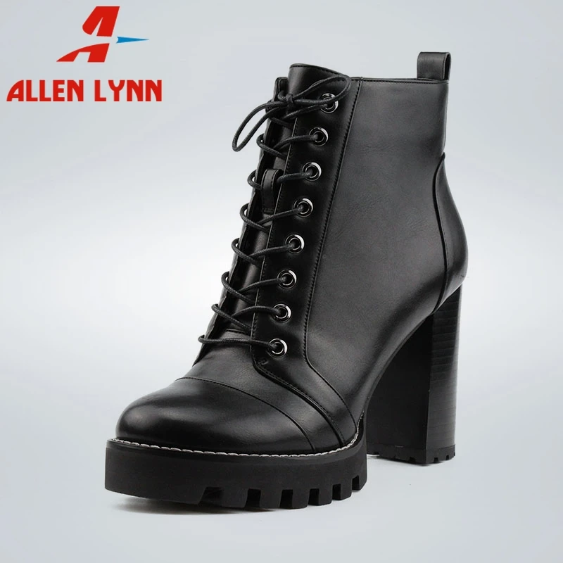 

ALLEN Brand New Ladies High Heels Boots Zip Cross Tied Platform Shoes Woman 2019 Casual Office Spring Autumn Ankle Boots