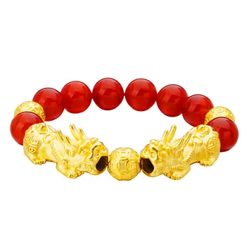

Couples Bracelets Red Natural Stone Yoga Beaded Bracelets for Men Women Friend Gifts Charm Real 24K gold Lucky bracelets
