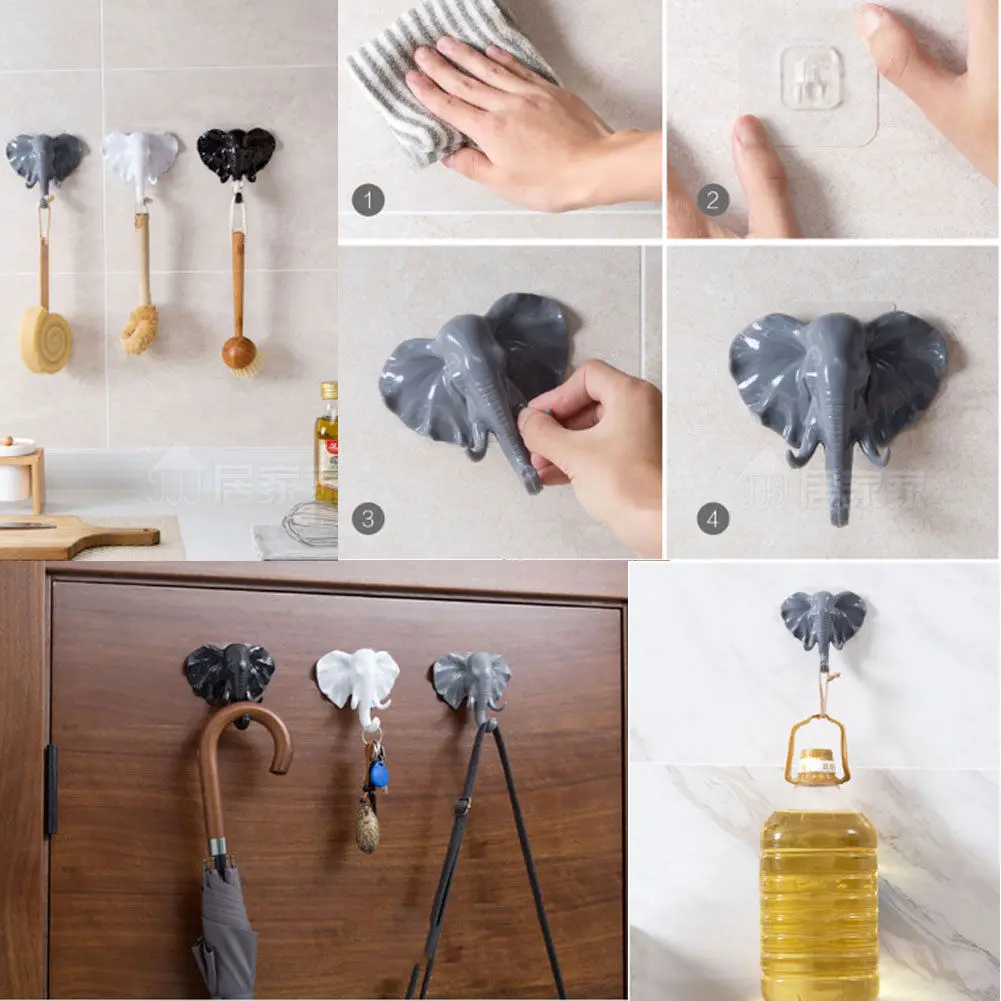 Cute Elephant Strong Sticky Hooks Hanger Storage Rack ...