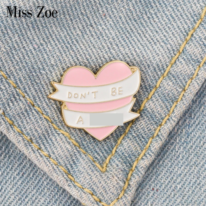 

Pink heart white ribbon Enamel pin Quote brooches for Bag Clothes Lapel Pin Button Badge Cartoon Jewelry Gift for friends