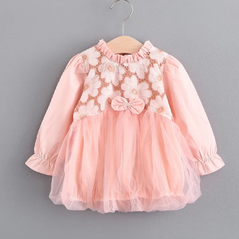 New Baby Dress Girl Floral Ruched Collar 6m 3 Old Infant Dresses